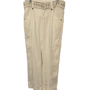 Athleta Linen Wide Leg Pants with Embroidered Waistband Size 12
